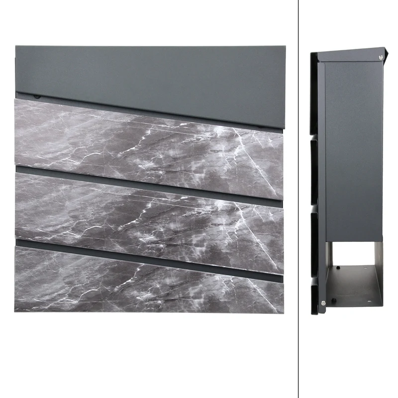 Standbriefkasten mit Zeitungsfach 37x36,5x11 cm Anthrazit/Schwarz-Marmoroptik aus Stahl ML-Design, Modernes Diagonales Design, Standhöhe 120 cm Anthrazit