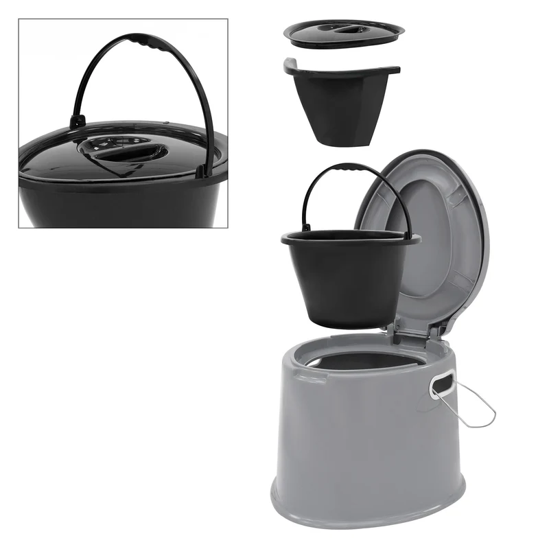 Campingtoilette 5L tragbar, grau, bis 200 kg, aus PP Kunststoff