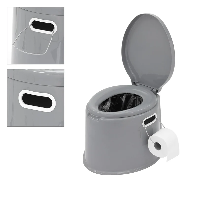 Campingtoilette 5L tragbar, grau, bis 200 kg, aus PP Kunststoff