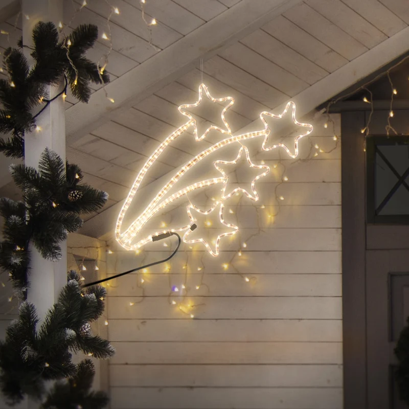 LED Weihnachtsbeleuchtung Sternschnuppe 4er Set mit 216 LED Birnen Warmweiß 230V