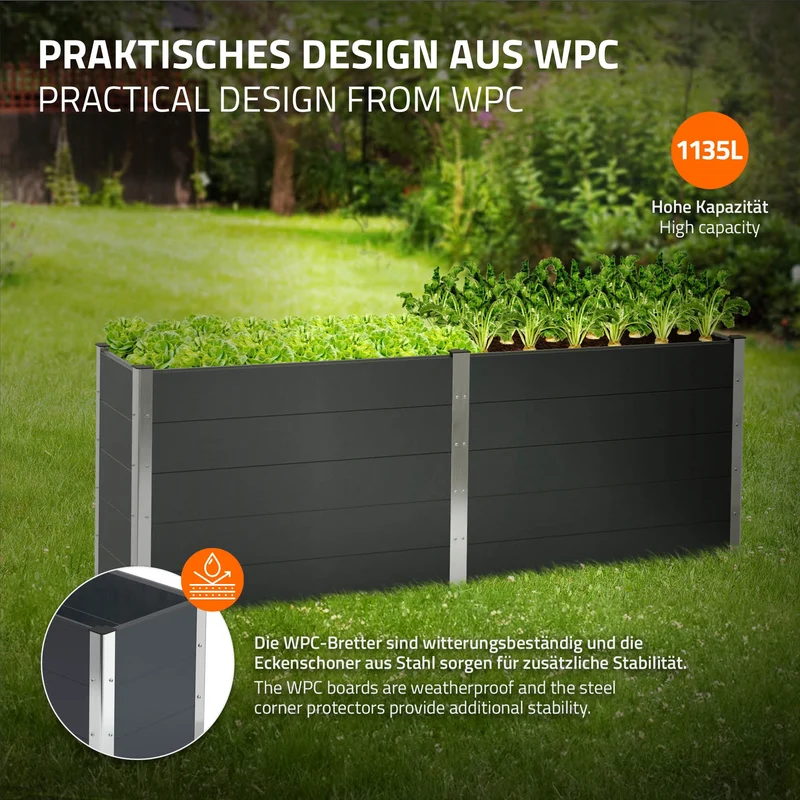 Hochbeet 250x50x91 cm Anthrazit aus WPC ML-Design