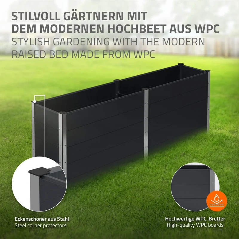Hochbeet 250x50x91 cm Anthrazit aus WPC ML-Design