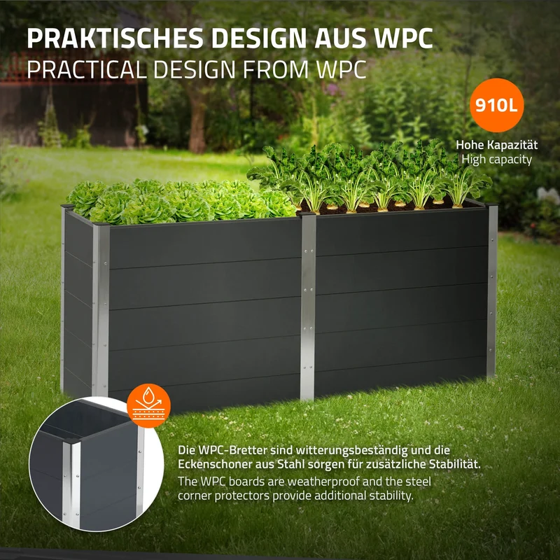 Hochbeet 200x50x91 cm Anthrazit aus WPC ML-Design