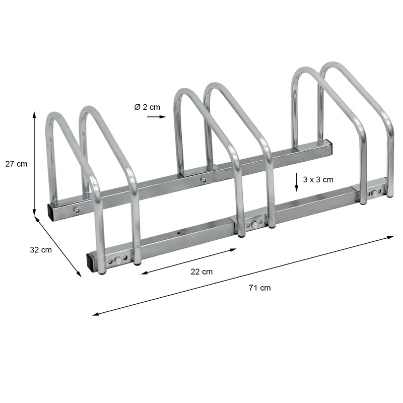 Fahrradständer für 3 Fahrräder 71 x 32 x 27 cm, aus verzinktem Stahl, inkl. Montagematerial