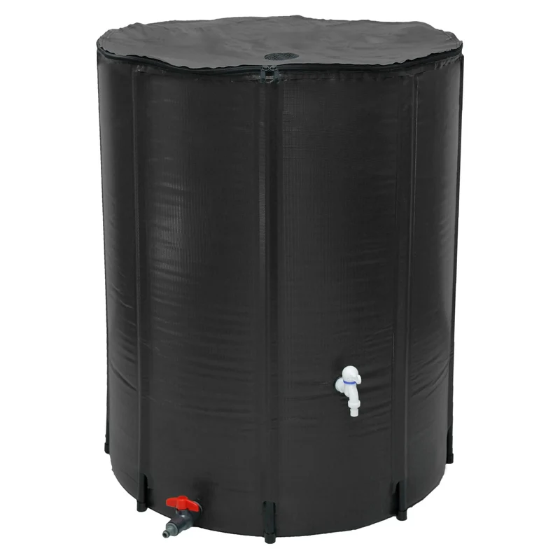 Regentonne faltbar 500 L mit Hahn 80x98 cm aus PVC Schwarz