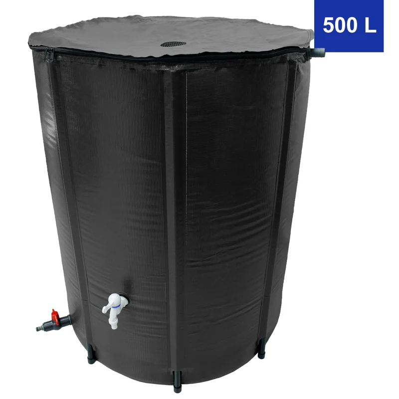 Regentonne faltbar 500 L mit Hahn 80x98 cm aus PVC Schwarz