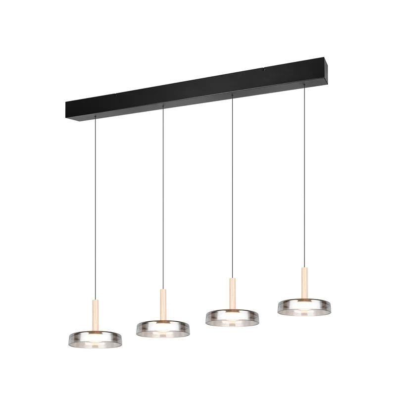 B-Ware Trio Lighting Pendelleuchte Hängelampe LED Glas Holz chrom dimmbar 115 cm802