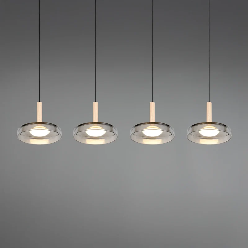 B-Ware Trio Lighting Pendelleuchte Hängelampe LED Glas Holz chrom dimmbar 115 cm802