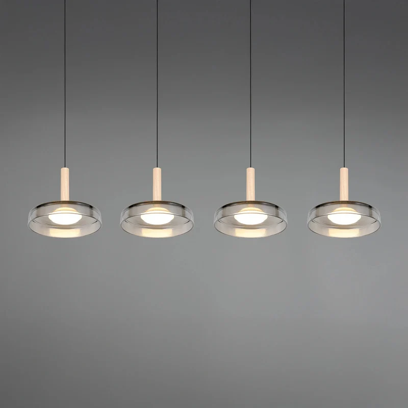 B-Ware Trio Lighting Pendelleuchte Hängelampe LED Glas Holz chrom dimmbar 115 cm802