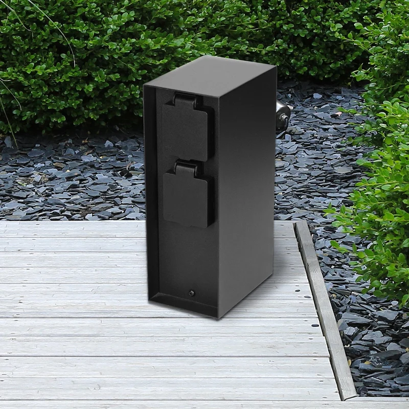 Gartensteckdose 2-fach Klappverschlüsse mit Magnetverschluss Schwarz aus Edelstahl ML-Design