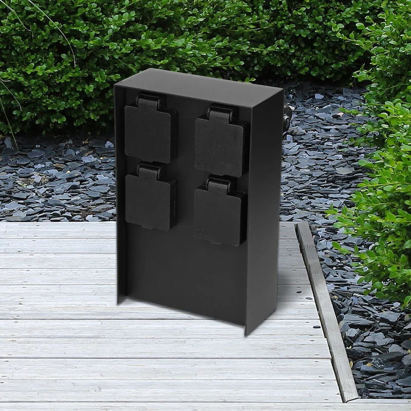 Gartensteckdose 14,7 cm 4-fach Klappverschlüsse mit Magnetverschluss Schwarz aus Edelstahl ML-Design