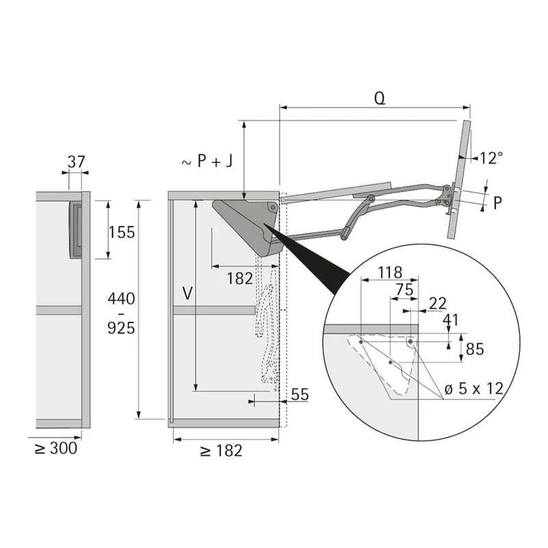 B-Ware HETTICH Möbel-Hochfaltbeschlag Lift Advanced HF 9079607 Aluminium grau