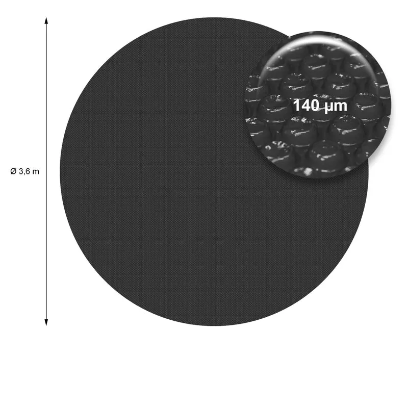 Pool Solarfolie Rund Ø 3,6 m 140µm Schwarz aus PE-Folie mit Luftkammern
