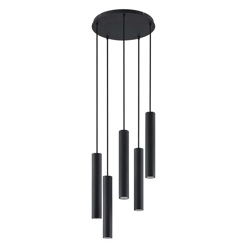 B-Ware Lindby Hängeleuchte Sanad LED Pendelleuchte Lampe dimmbar schwarz 5-flg Ø40cm