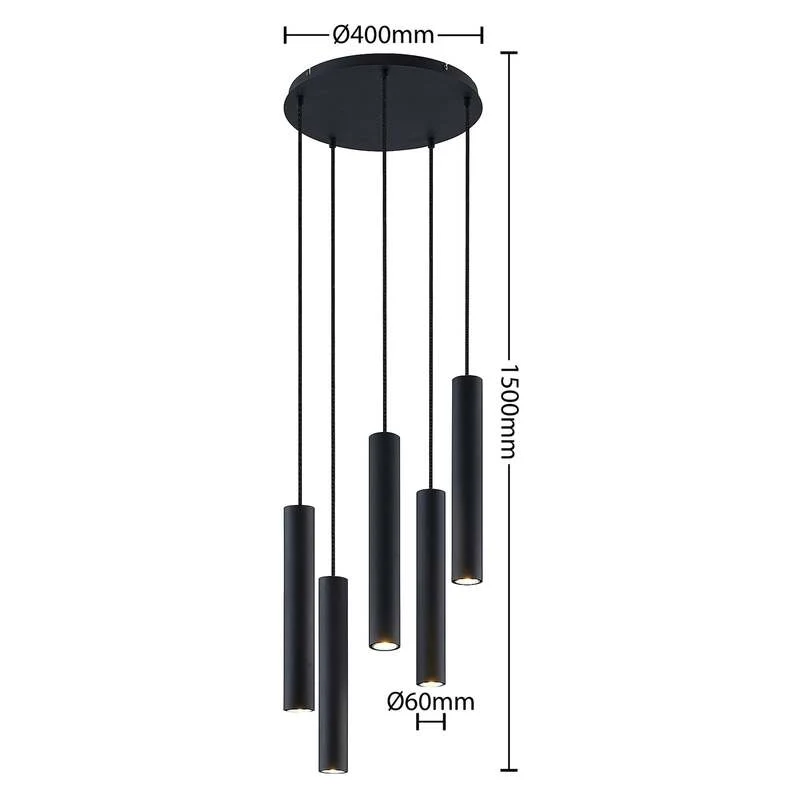 B-Ware Lindby Hängeleuchte Sanad LED Pendelleuchte Lampe dimmbar schwarz 5-flg Ø40cm
