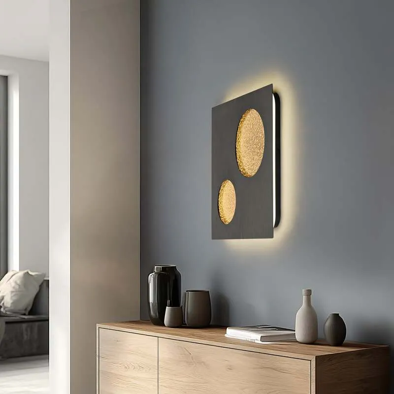 B-Ware Lucande Wandleuchte Delin LED Lampe dimmbar grau gold 55x55cm 1360 Lumen