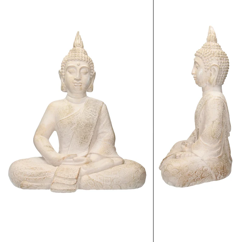 Buddha Figur 40x24x48 cm Beige/Grau aus Kunststein