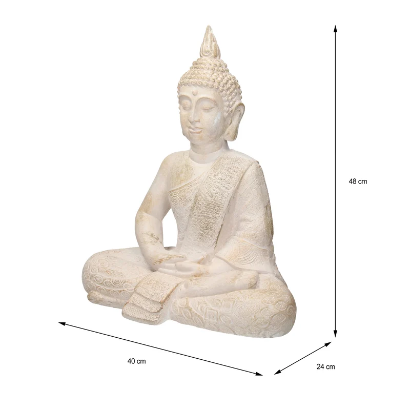 Buddha Figur 40x24x48 cm Beige/Grau aus Kunststein