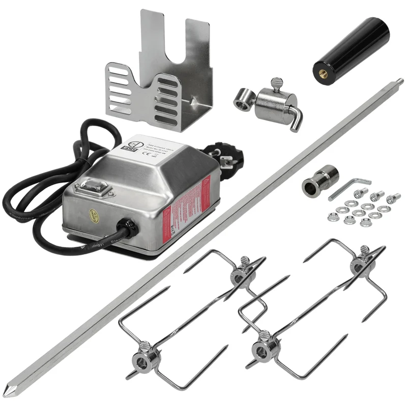 Grillspieß Set 100 cm, mit 4x Fleischnadeln und Edelstahl Motor 2-3U/m, inkl. Motorhaltung