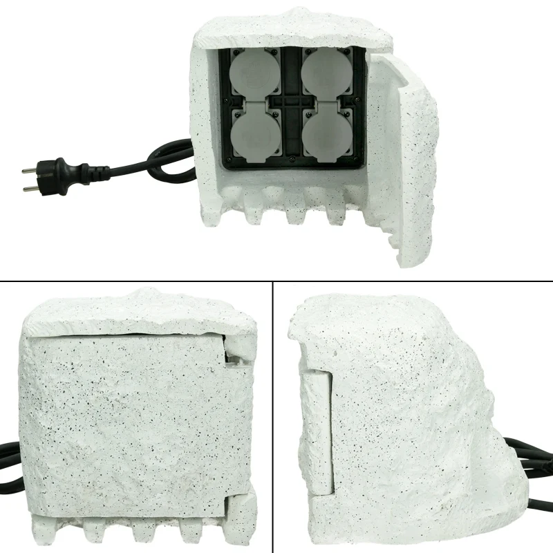 Gartensteckdose 4-fach in Steinoptik 220-240V Hellgrau