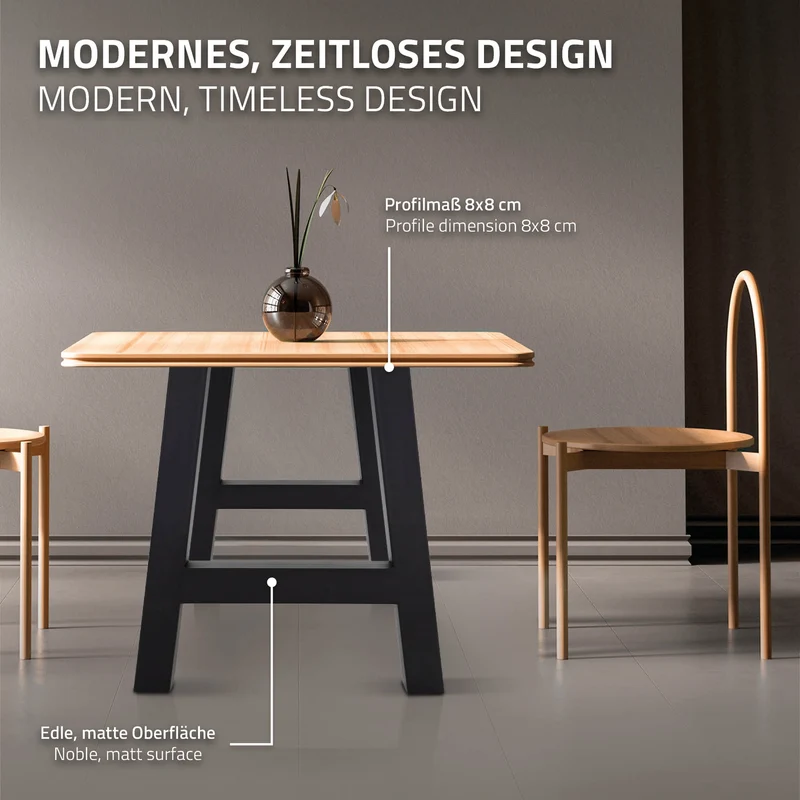 Tischbeine Tischgestell 2er Set A-Design 70 x 72 cm Schwarz aus Stahl ML-Design