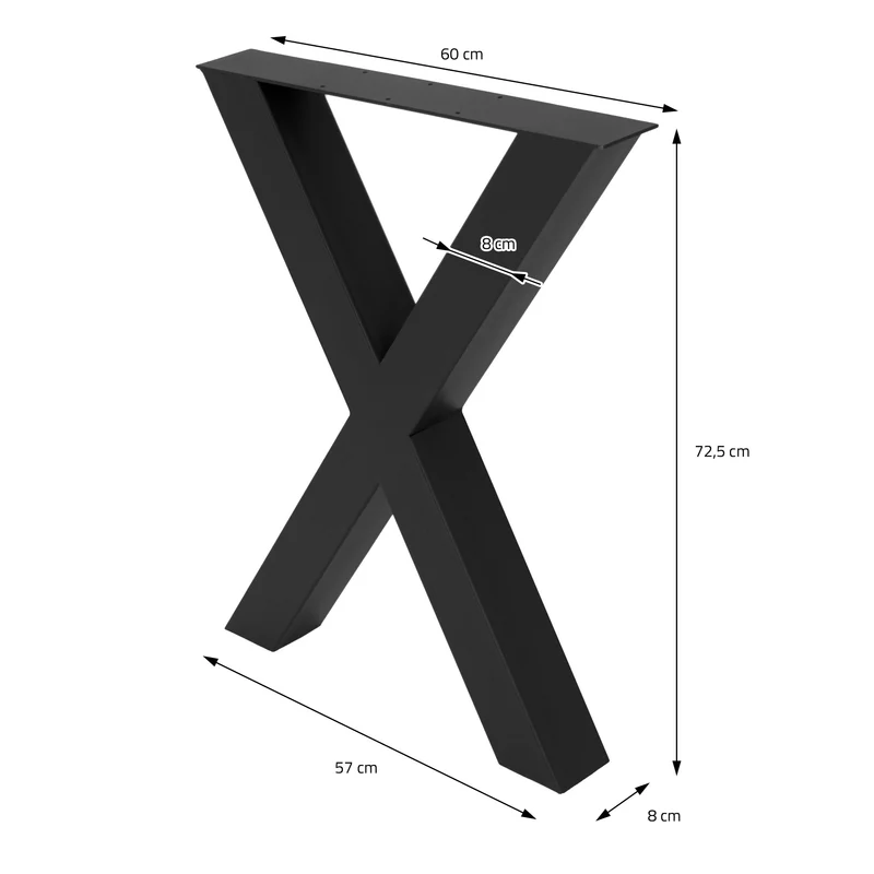 Tischbeine Tischgestell 2er Set X-Design 60 x 72,5 cm Schwarz aus Stahl ML-Design