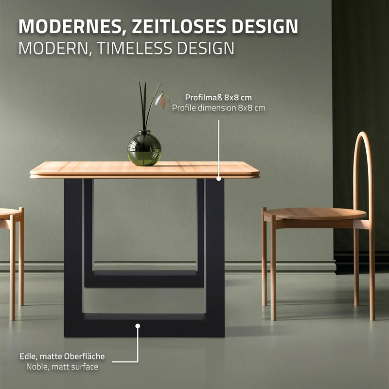 Tischbeine Tischgestell 2er Set U-Design 70x72,5 cm Schwarz aus Stahl ML-Design