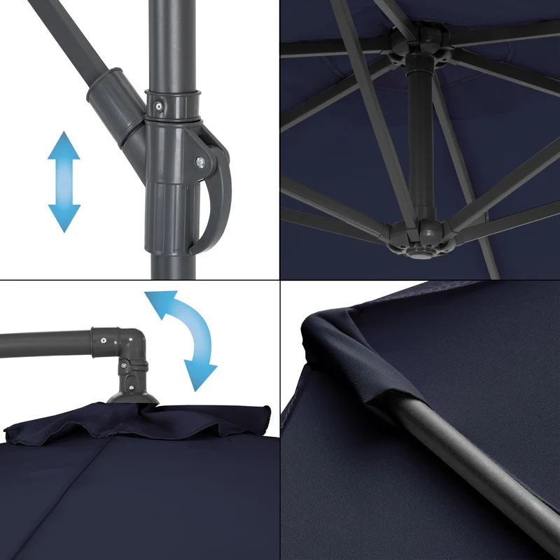 Sonnenschirm mit Kurbel inkl. Abdeckung und Ständer Ø 300 cm Navy-Blau aus Polyester