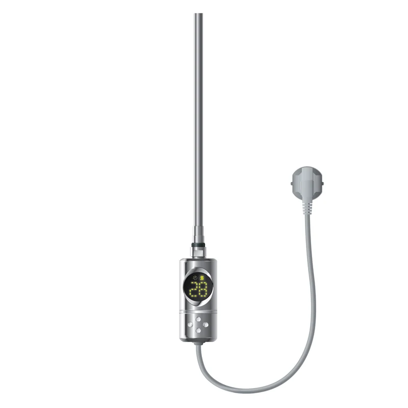 Elektrischer Badheizkörper mit Heizstab 900W 750x1200 mm Chrome gerade Seitenanschluss & Thermostat Digitalanzeige LuxeBath