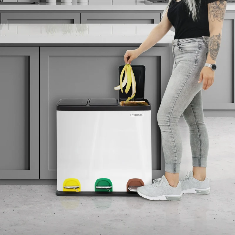Mülleimer mit Trennsystem 3x 20L Weiß aus Stahl ML-Design