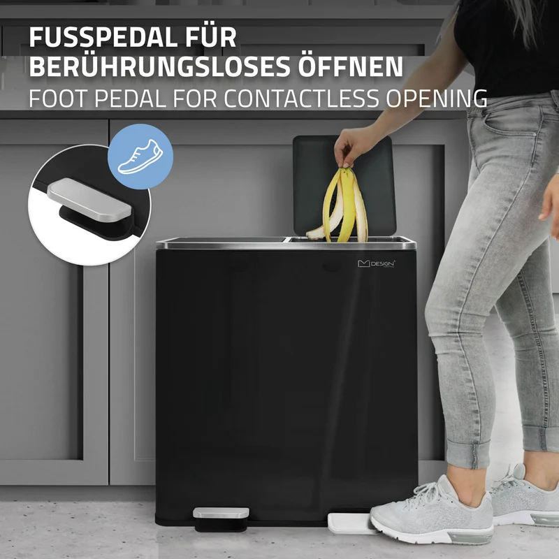 Mülleimer mit Trennsystem 2x 30L Schwarz aus Stahl ML-Design