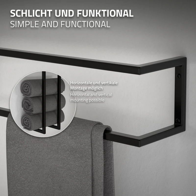 Handtuchhalter 15x15x60 cm Schwarz aus Stahl ML-Design