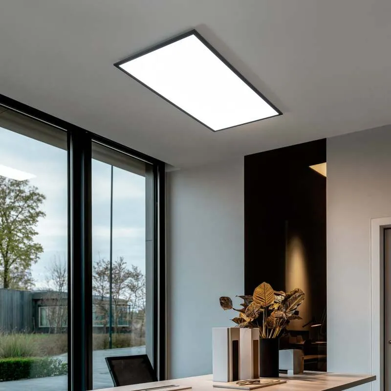 B-Ware Lindby Deckenleuchte Panel LED Lampe Leuchte Aluminium Kunststoff schwarz dimmba