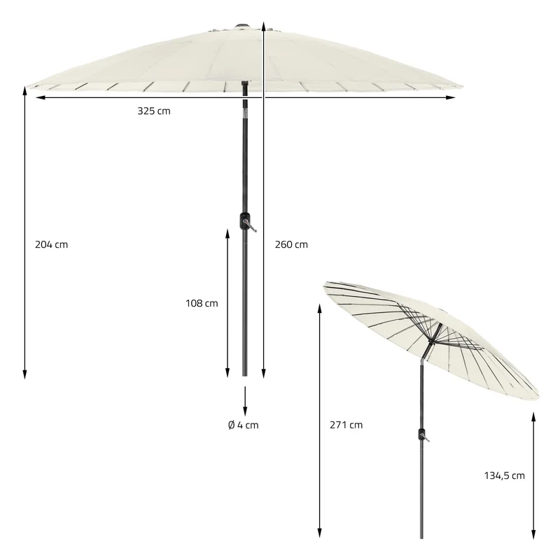 Sonnenschirm Shanghai mit Ständer Ø 325 cm Creme aus Aluminium und Polyester ML-Design