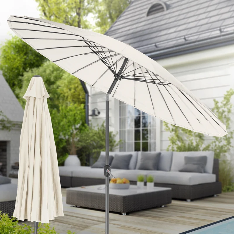 Sonnenschirm Shanghai mit Ständer Ø 325 cm Creme aus Aluminium und Polyester ML-Design