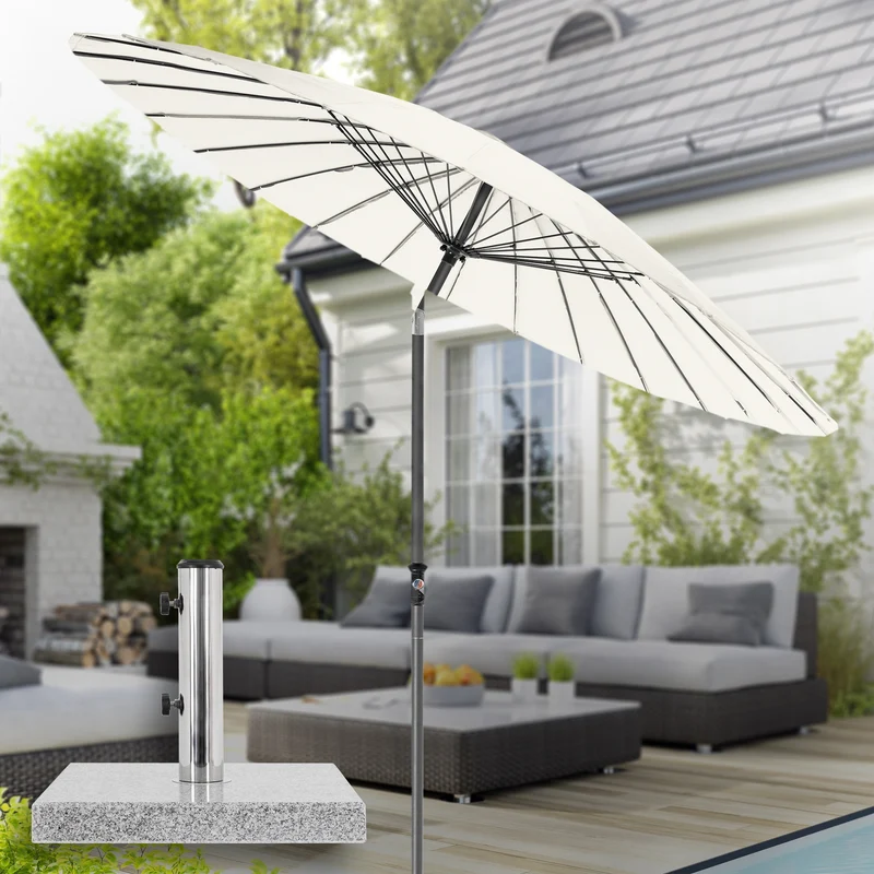 Sonnenschirm Shanghai mit Ständer Ø 325 cm Creme aus Aluminium und Polyester ML-Design