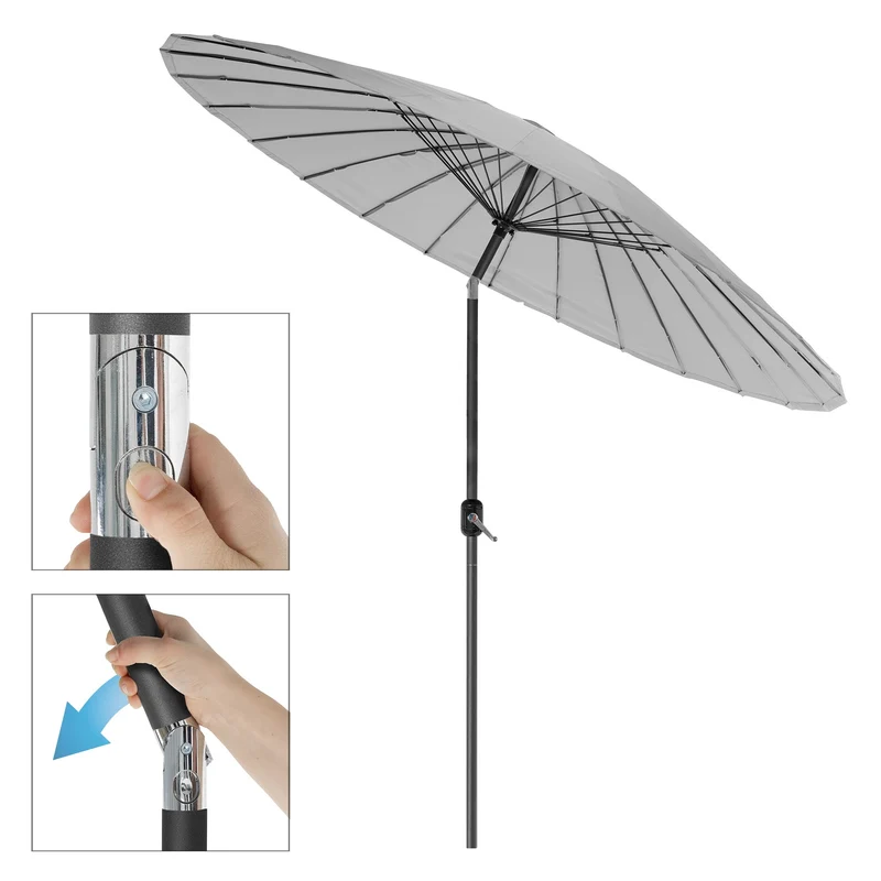 Sonnenschirm Shanghai mit Ständer Ø 325 cm Hellgrau aus Aluminium und Polyester ML-Design