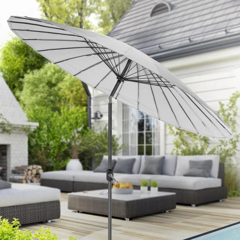 Sonnenschirm Shanghai mit Ständer Ø 325 cm Hellgrau aus Aluminium und Polyester ML-Design