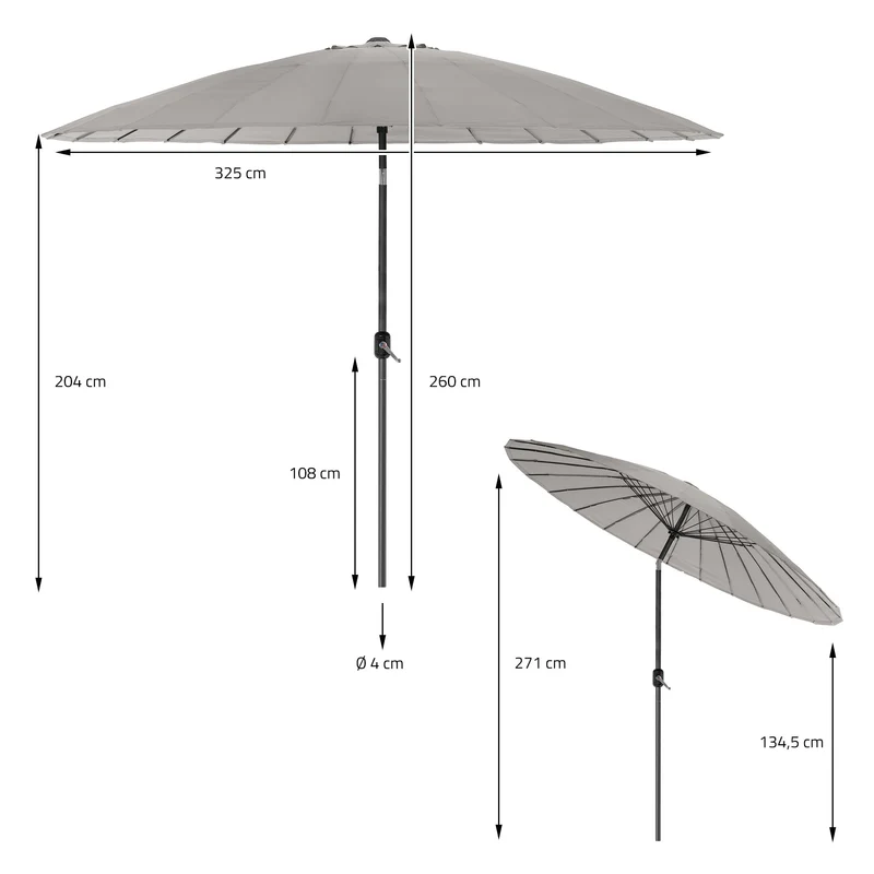 Sonnenschirm Shanghai mit Ständer Ø 325 cm Taupe aus Aluminium und Polyester ML-Design