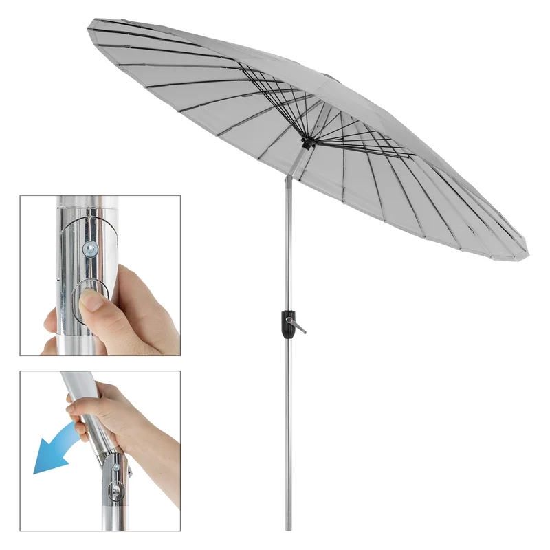 Sonnenschirm Shanghai mit Ständer Ø 270 cm Hellgrau aus Aluminium und Polyester ML-Design