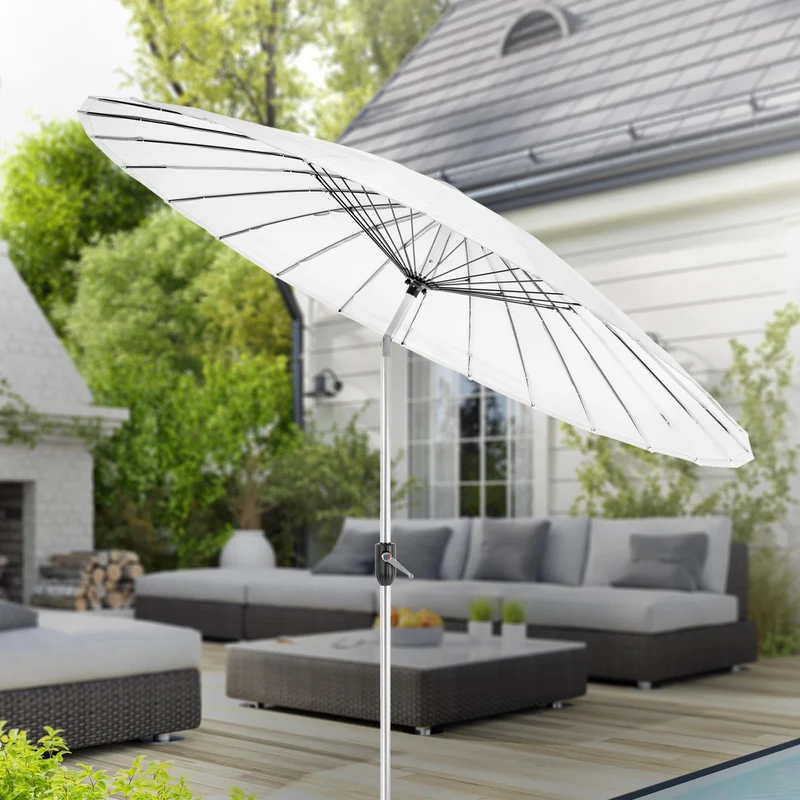 Sonnenschirm Shanghai mit Ständer Ø 270 cm Weiß aus Aluminium und Polyester ML-Design