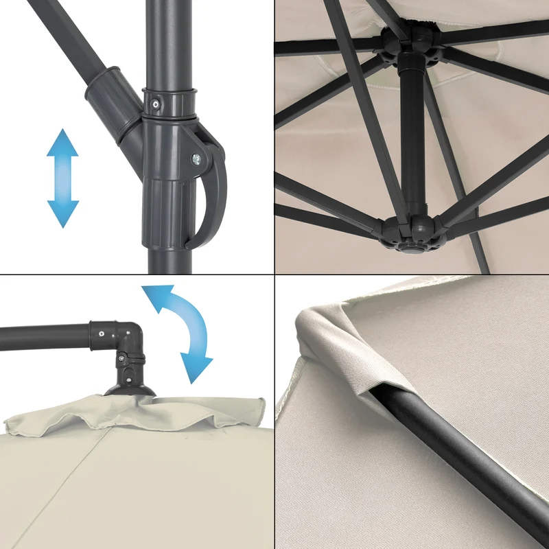 Sonnenschirm mit Kurbel und Abdeckung inkl. Ständer Ø 300 cm Creme aus Aluminium und Polyester