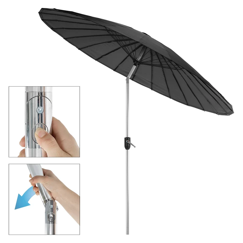 Sonnenschirm Shanghai mit Ständer Ø 270 cm Schwarz aus Aluminium und Polyester ML-Design