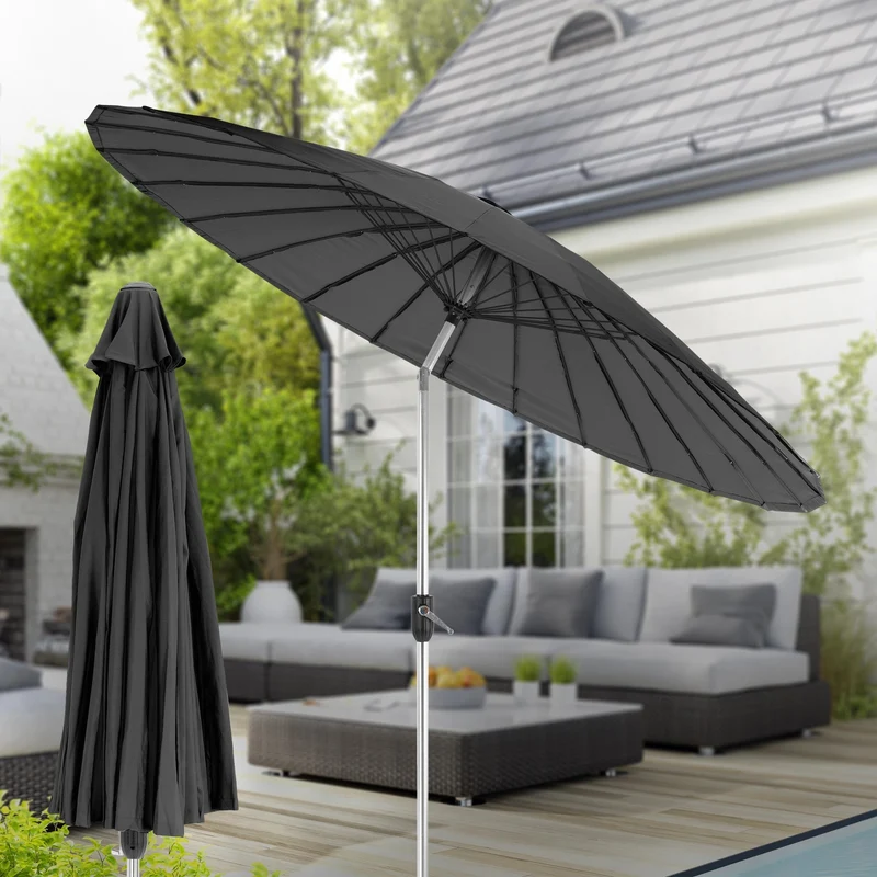 Sonnenschirm Shanghai mit Ständer Ø 270 cm Schwarz aus Aluminium und Polyester ML-Design