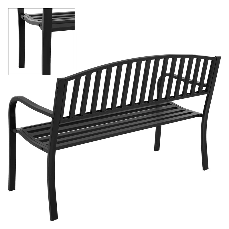 Gartenbank mit Armlehnen & Rückenlehne 127,5x87,5x60 cm Schwarz aus Stahl