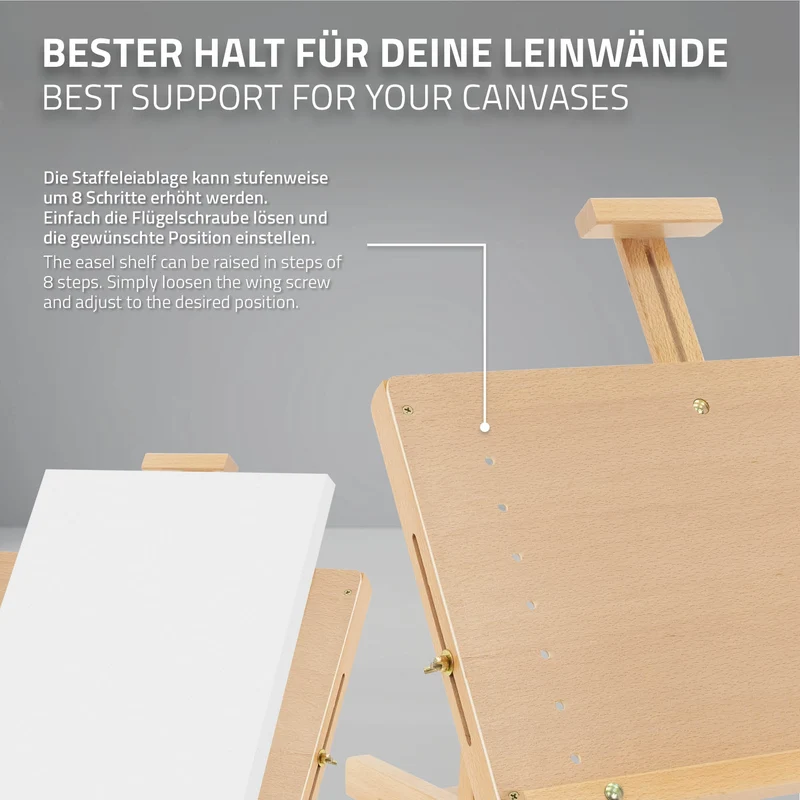 Tischstaffelei verstellbar mit H-Rahmen 44x34x36-60 cm Natur aus Holz