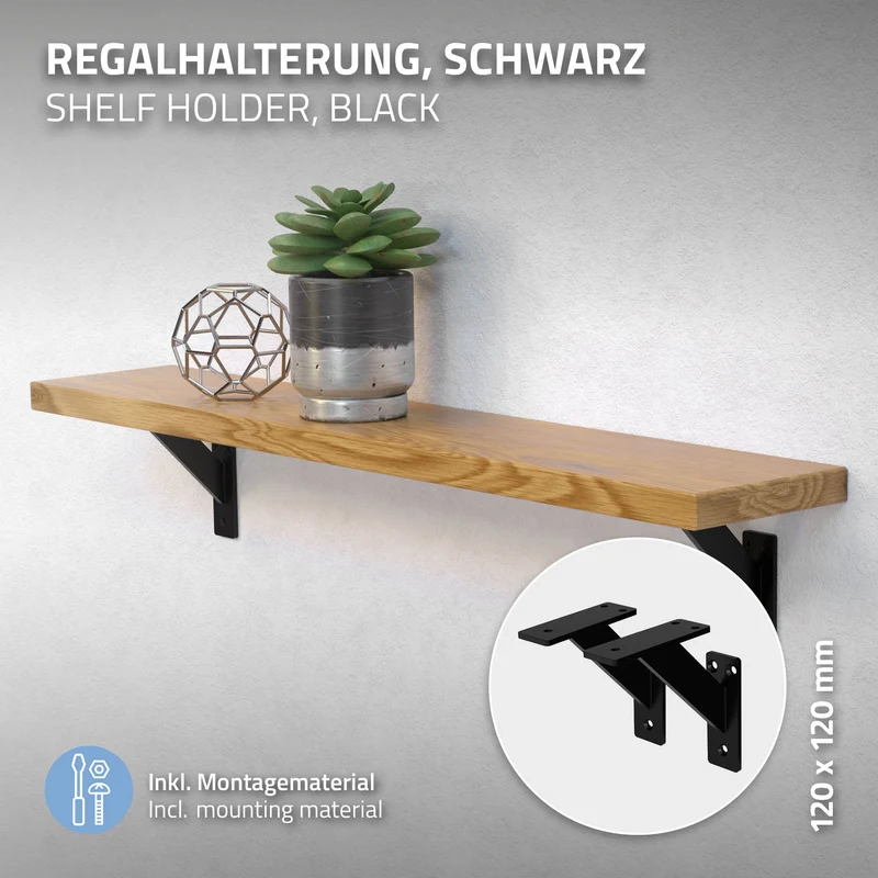 Wandkonsole Regalhalterung 2er Set 120 x 120 mm Schwarz aus Aluminium ML-Design