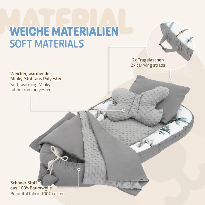 Babynest Set 5 Tlg. 90x50 cm Safarimuster aus Baumwolle Joyz