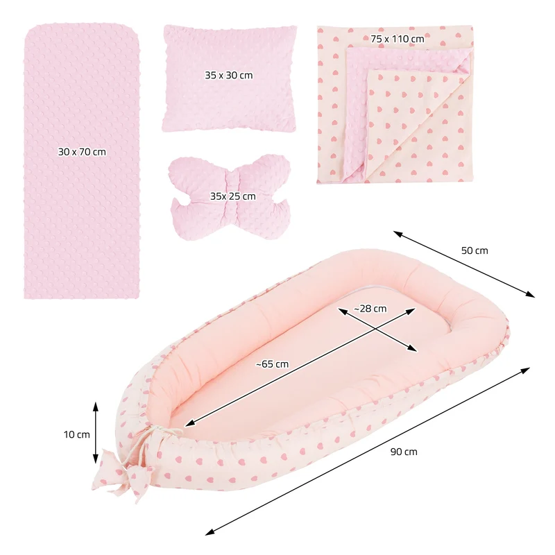 Babynest Set 5 Tlg. 90x50 cm Herzenmuster aus Baumwolle Joyz