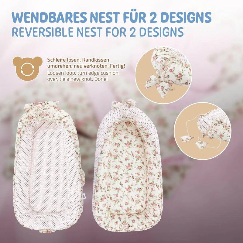 Babynest Set 5 Tlg. 90x50 cm Blumenmuster aus Baumwolle Joyz